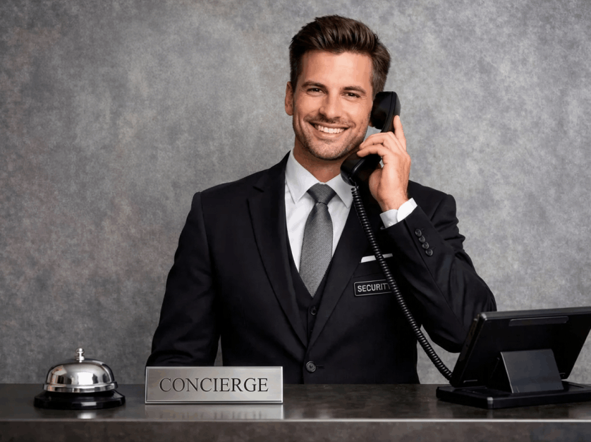 Security guard providing concierge and access control services at a condominium in Toronto