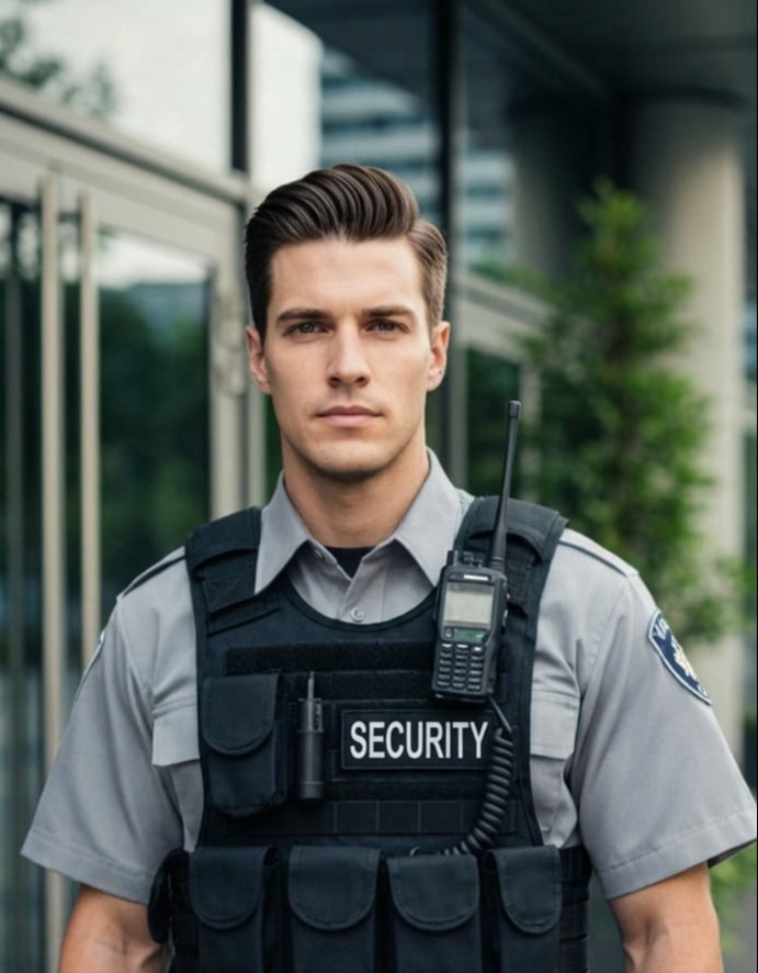 Uniformed security guard providing crowd control and event security services in Toronto